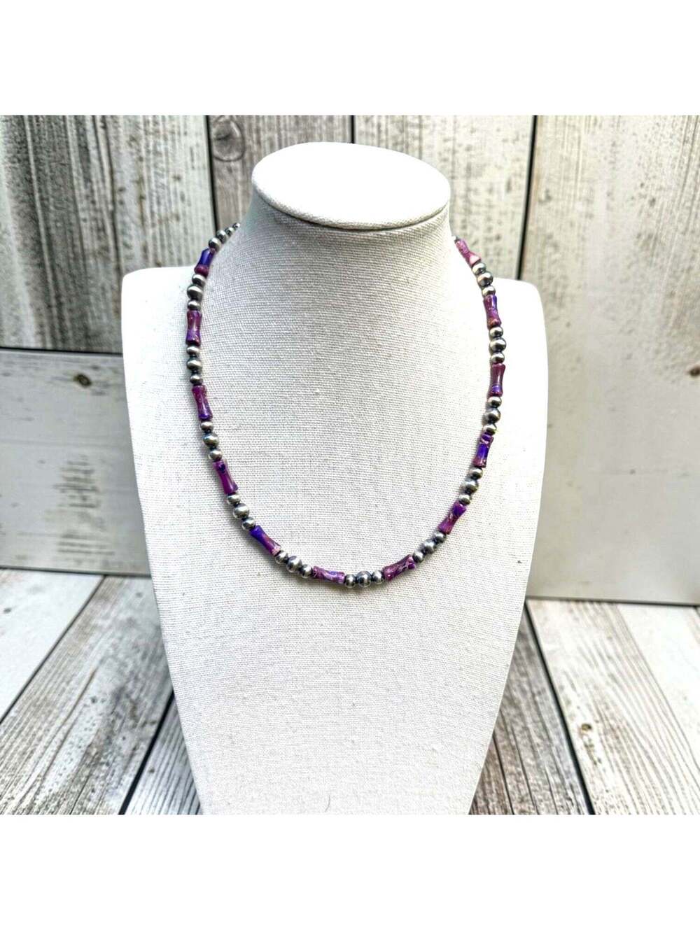 Purple Sea Sediment Jasper & Sterling Desert Pearl Necklace 16.5"